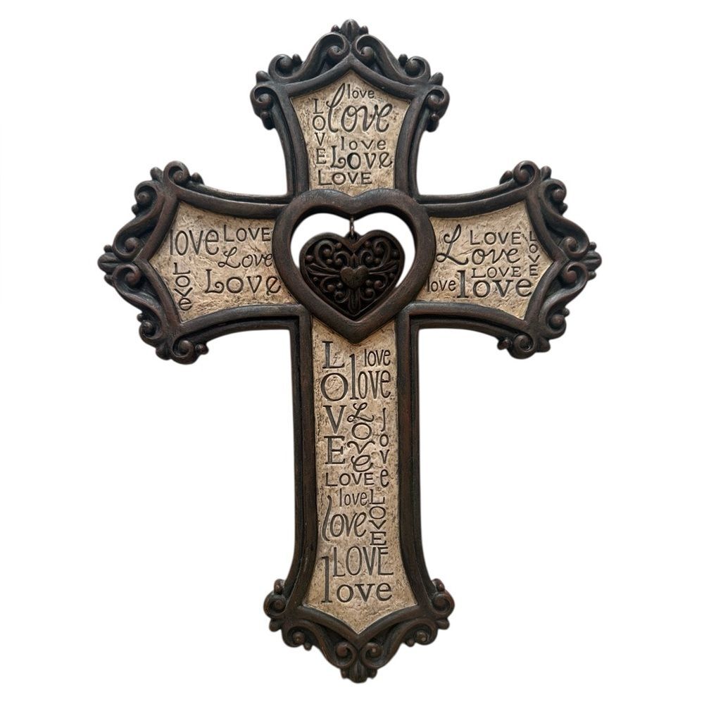 The Faith Collection LOVE Wall Cross Heart Dangle Resin Wall Hanging Decor